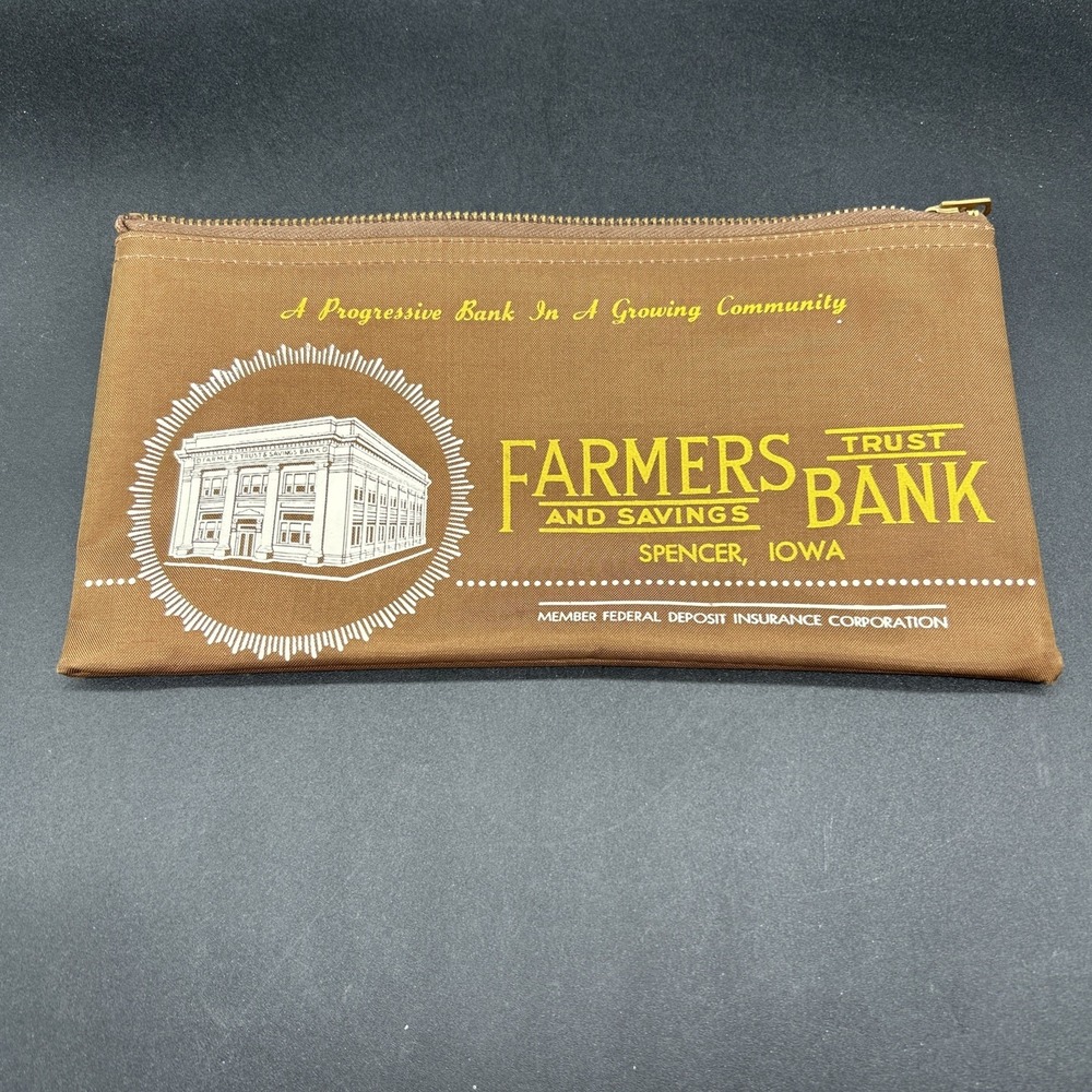 Vintage Spencer Iowa Farmers Trust & Savings Bank Zippered Money Bag A Rifkin Co